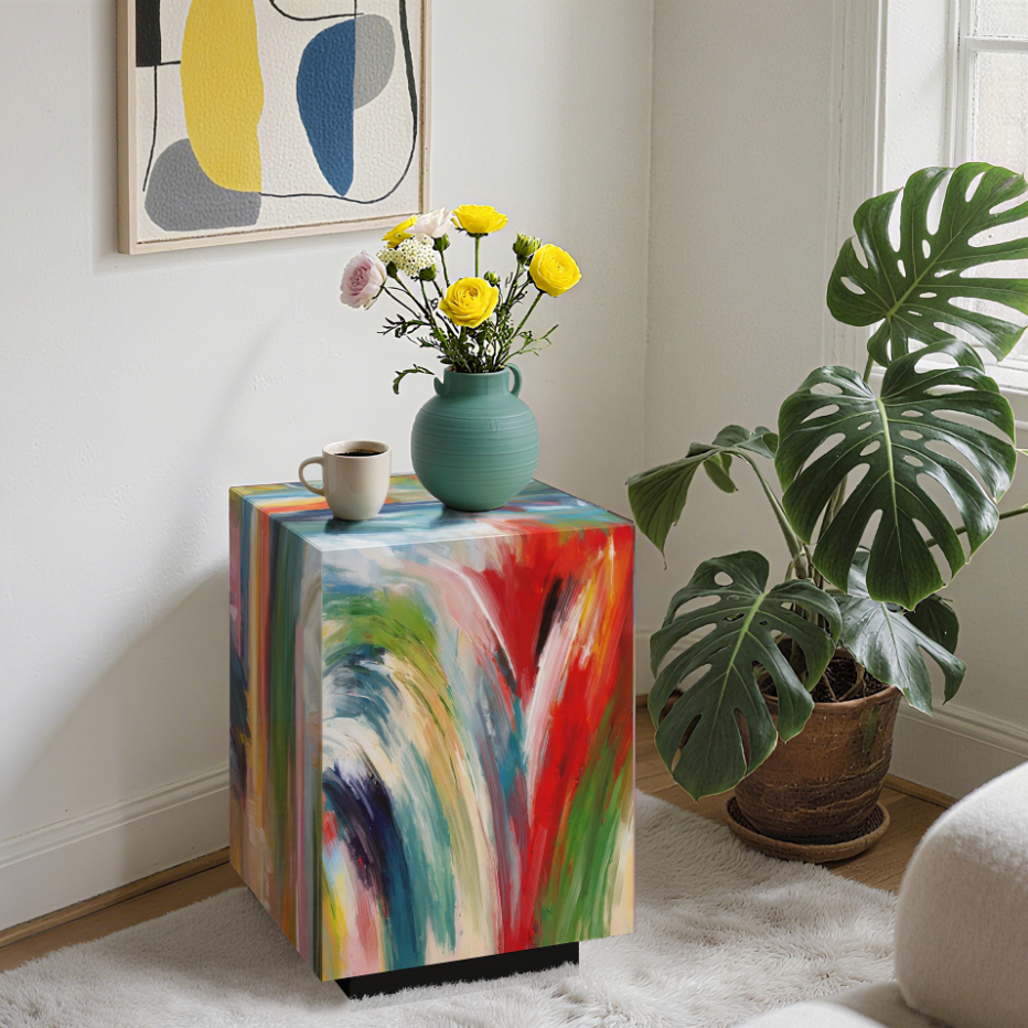 22'' Abstract Art Graffiti Glass End Table