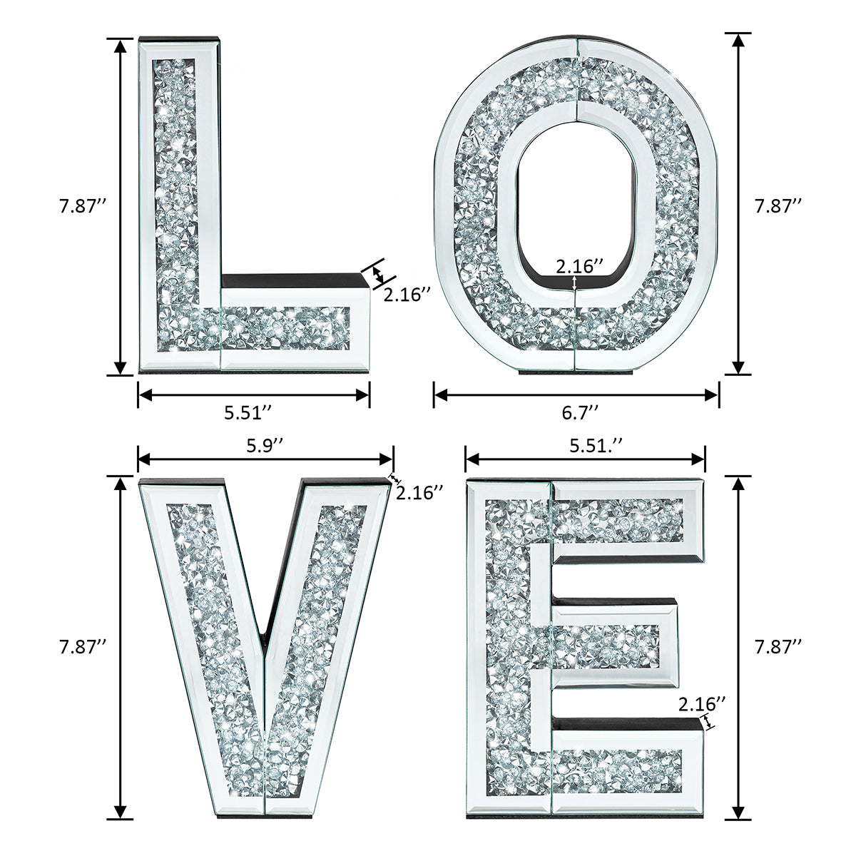 Glam Mirrored LOVE Wall Decor – Sparkly Crystal Letter Art for Living Room