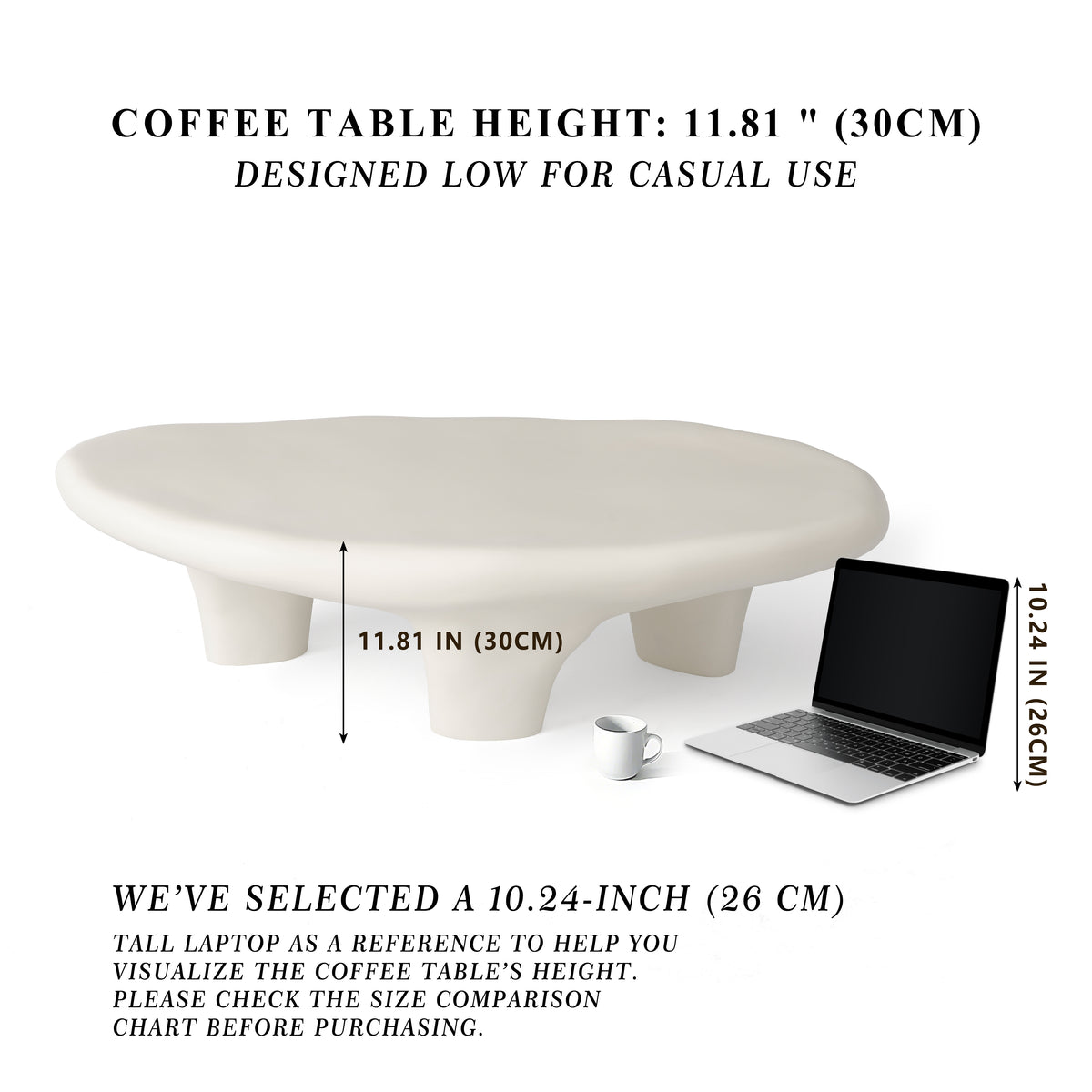 Black 47" Iregular Cloud Shaped Fiberglass Low Profile Coffee Table