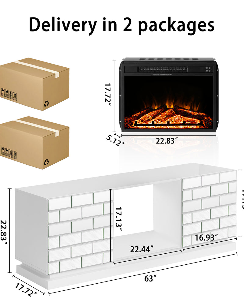 Modern Media Console TV Stand With Electric Fireplace