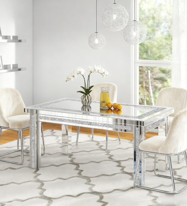 SHYFOY Rectangle Mirror Glass Dining Table with 4 Legs