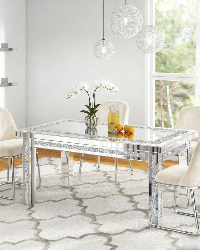 SHYFOY Rectangle Mirror Glass Dining Table with 4 Legs