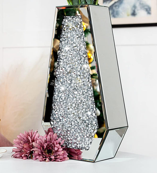 Modern Crystal Decorative Mirror Vases Stunning Luxury Flowers Home Decor Silver