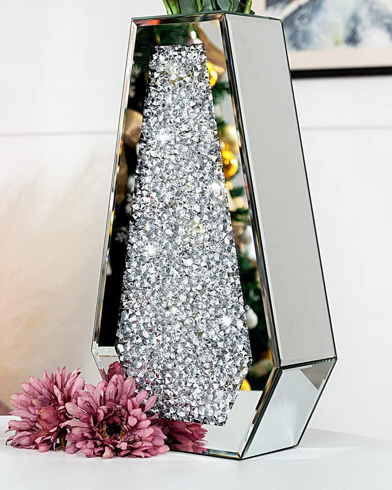 Modern Crystal Decorative Mirror Vases Stunning Luxury Flowers Home Decor Silver