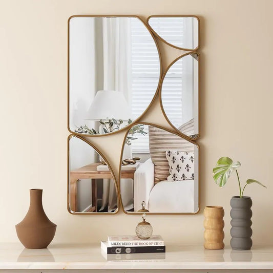 SHYFOY Modern Antique Gold Wall Mirror Metal Frame Accent Mirror