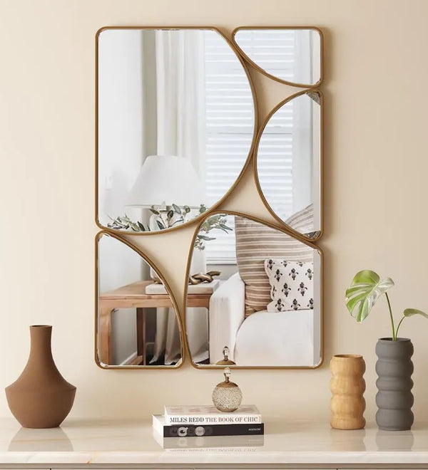 SHYFOY Modern Antique Gold Wall Mirror Metal Frame Accent Mirror