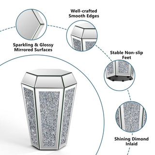 Hexagonal Mirror Top End Table with Crystal Inlay