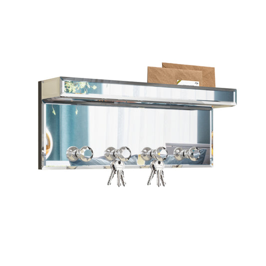 SHYFOY Mirrored Crystal Key Hook Key Hanger for Wall Decorative and Mail Shelf, Silver Modern Key Rack Organizer for Keys, Letters, Bills, Perfect for Entryway Wall Art, Wall Mount Home Decor