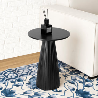 Round Black Side Table End Table with Pedestal Fluted Base