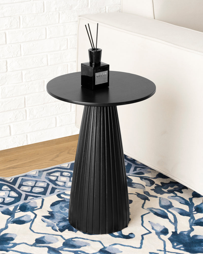 Round Black Side Table End Table with Pedestal Fluted Base