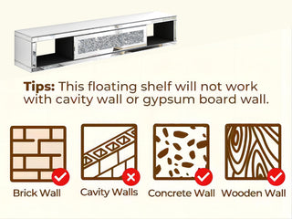 47 1/2" Mirrored Floating TV Shelf Crushed Diamonds Wall Mounted