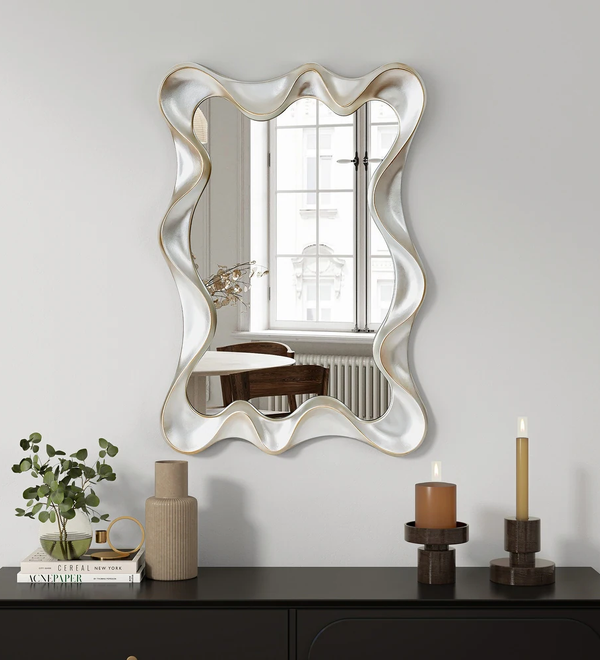 Large Asymmetrical Silver Wall Mirror