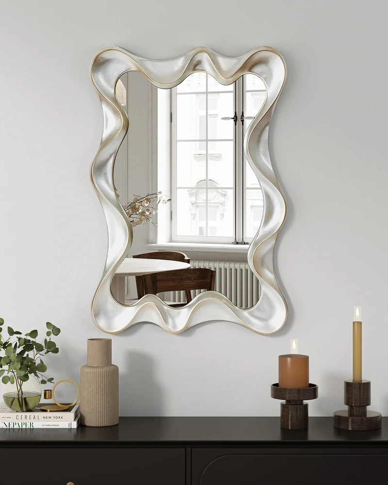 Large Asymmetrical Silver Wall Mirror