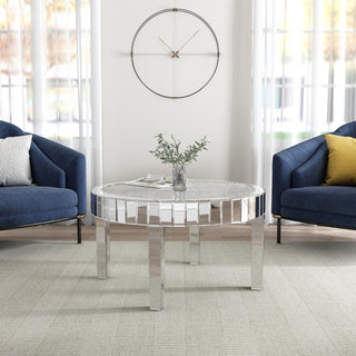 SHYFOY Diamonds Mirrored 4 Legs Glass Round Coffee Table