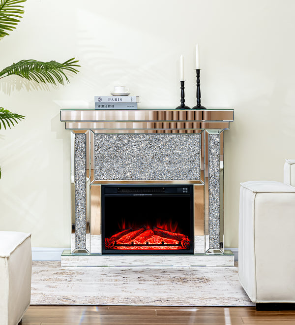 Electric Fireplace with Glass Mantel Surround, Crushed Diamonds inlay