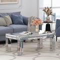 Mirrored Coffee Table with Crushed Diamond Inlay, Luxury Rectangular Glass Center Table