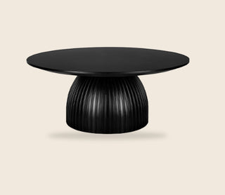 Classical Black Round Coffee Table Solid Wood Base