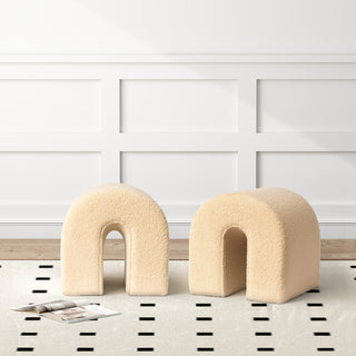 Camel Accent Upholstered Ottoman, N Shaped