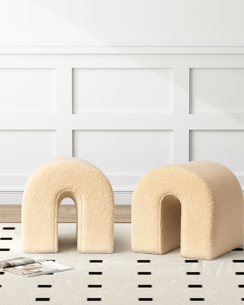 Camel Accent Upholstered Ottoman, N Shaped