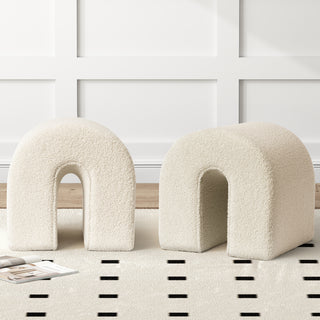 White Accent Upholstered Ottoman, N Shaped