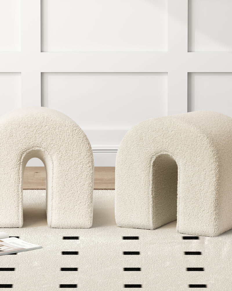 White Accent Upholstered Ottoman, N Shaped