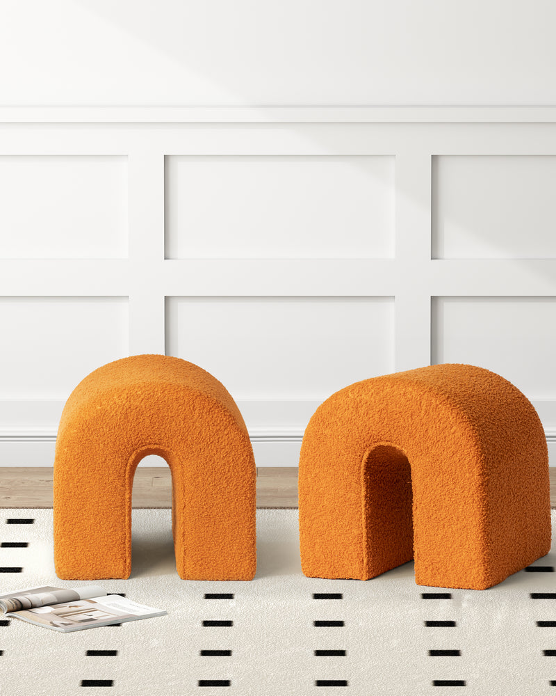 Orange Accent Upholstered Ottoman, N Shaped