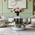 Verspiegelter runder Couchtisch Beistelltisch mit Crushed Diamond