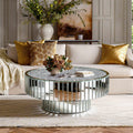 Mirrored Round Coffee Table Accent Table with Crushed Diamond