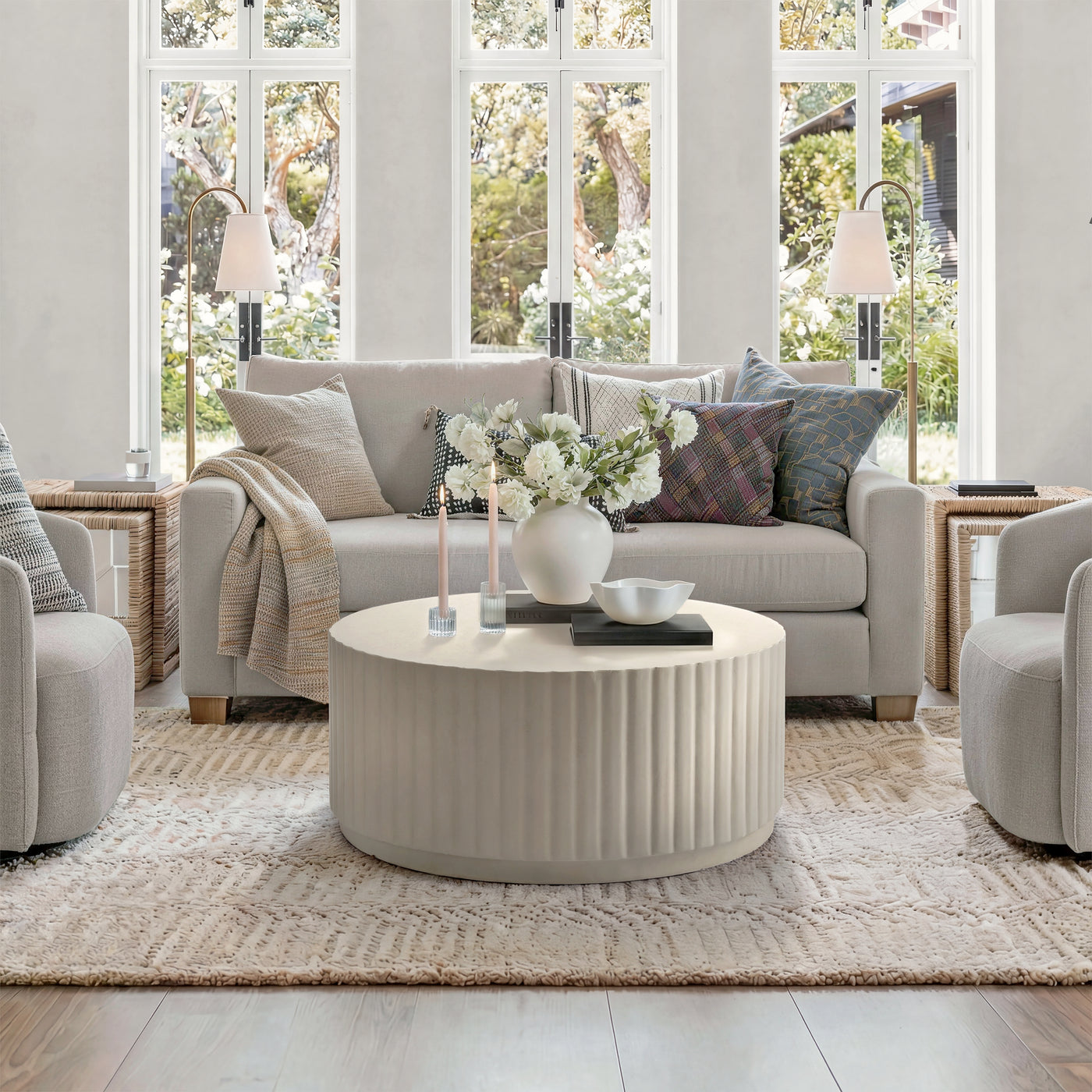 Modern Ribbed Round Concrete Coffee Table