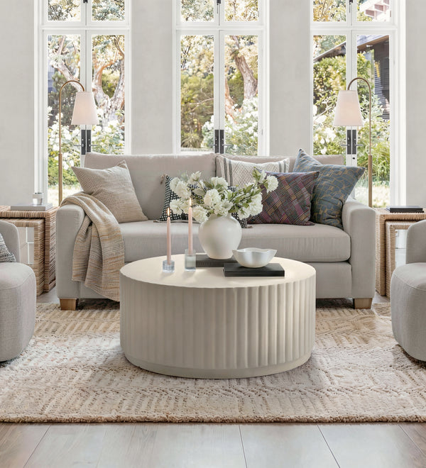 Modern Ribbed Round Concrete Coffee Table