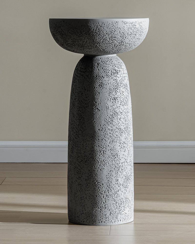 Grey Travertine Stone Finish End Table Accent Side Table