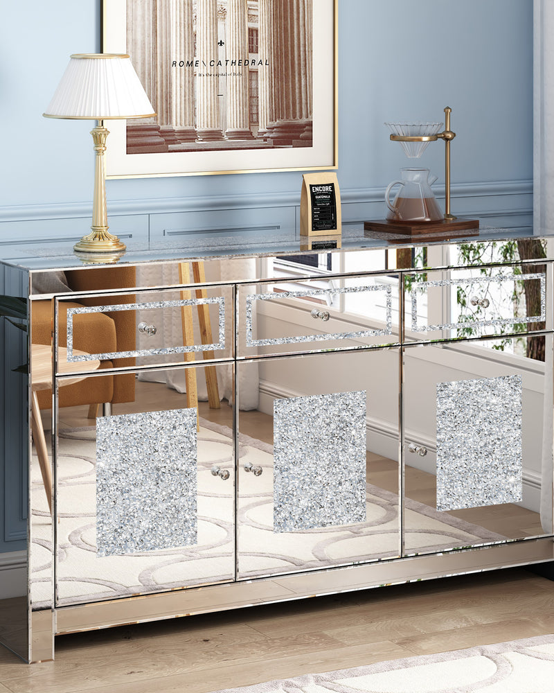 Glam Mirrored Diamond 3-Drawers Accent Cabinet Sideboard