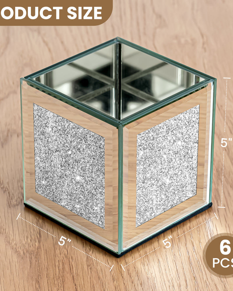 Set of 6 Bling Mirrored Square Glass Vases