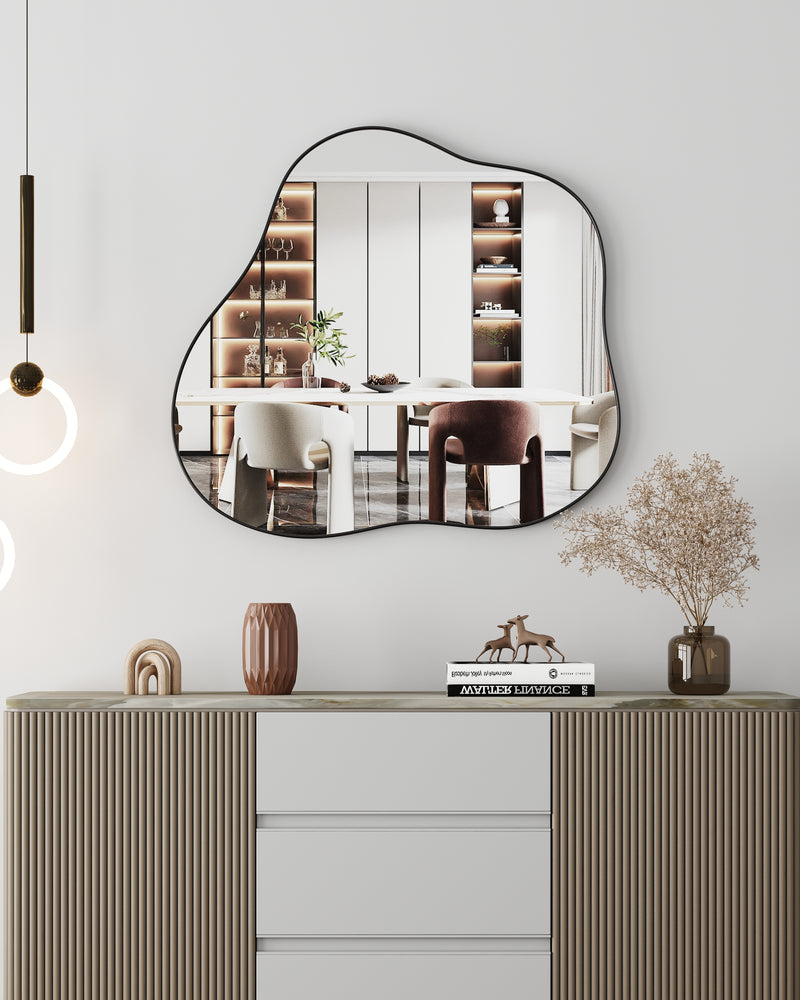 Black Asymmetrical Wall Mirror Cloud-Shaped Accent Mirror
