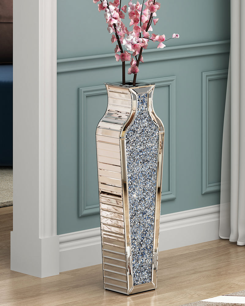 Crushed Diamond Floor Vase, Large Silver Mirror Tall Vases for Floor