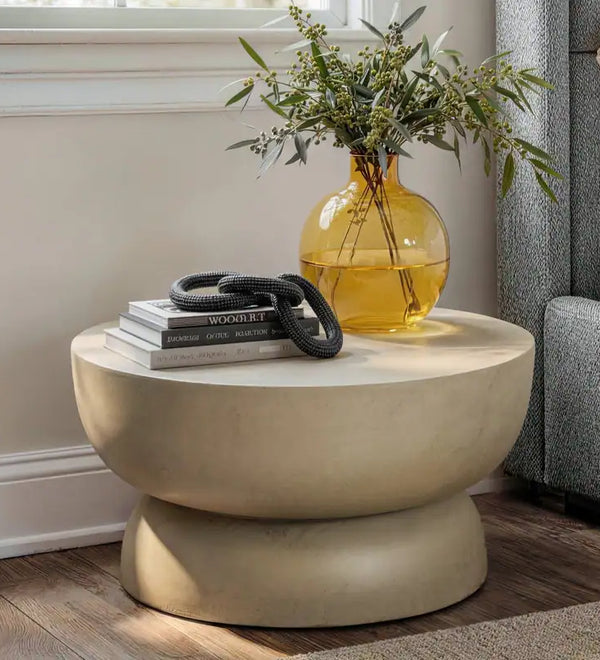 Concrete Round Low Profile End Table