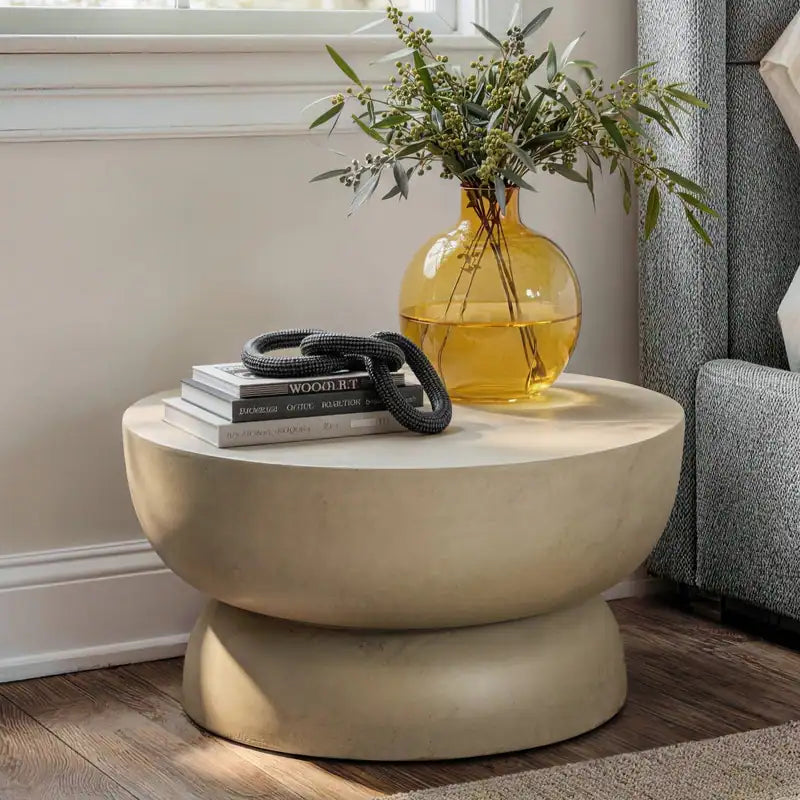 Concrete Round Low Profile End Table