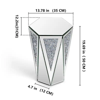 Hexagonal Mirror Top Crushed Diamond End Table