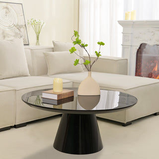 Black Modern Round Coffee Table with Cone-Shaped Base