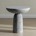 18'' Tall Round Gray Pedestal Side Table, Modern Hourglass End Table with Stone Texture