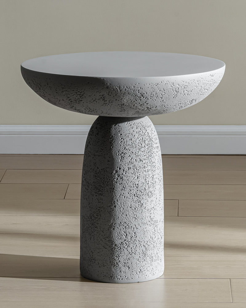 18'' Tall Round Gray Pedestal Side Table, Modern Hourglass End Table with Stone Texture