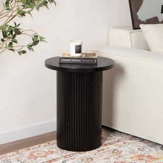 Black Round Wood End Table Fluted Pedestal Side Table