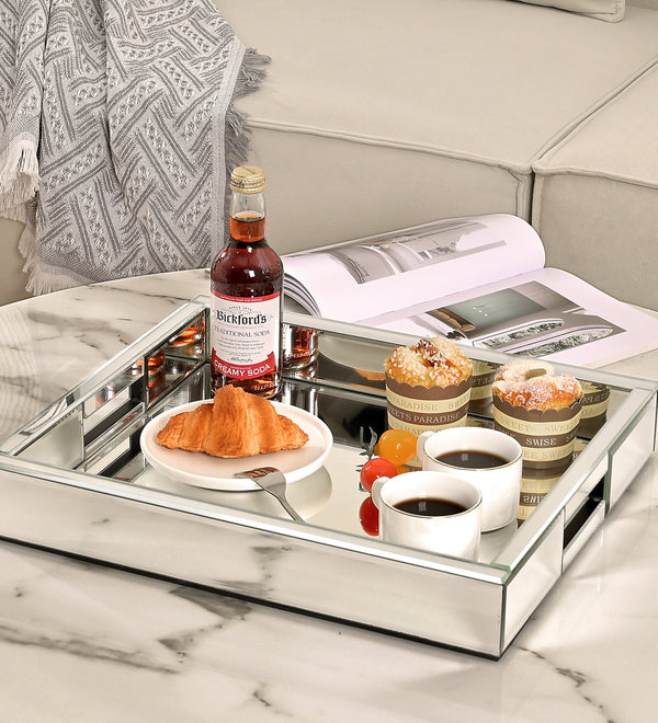 SHYFOY Mirror Glam Tray Bathroom Desktop Storage Tray, Silver Vanity Tray
