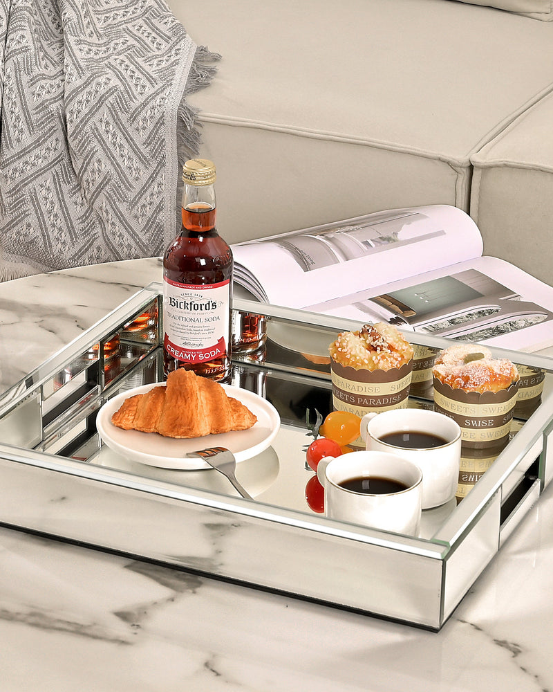 SHYFOY Mirror Glam Tray Bathroom Desktop Storage Tray, Silver Vanity Tray