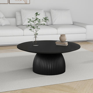 Classical Black Round Coffee Table Solid Wood Base