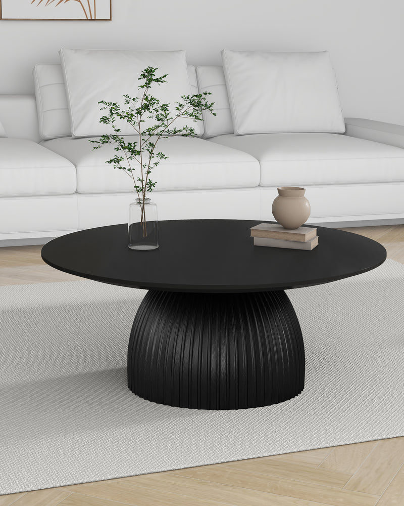 Classical Black Round Coffee Table Solid Wood Base