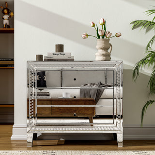 33" Large Mirrored Glass Nightstand Bedroom Crystal Decor