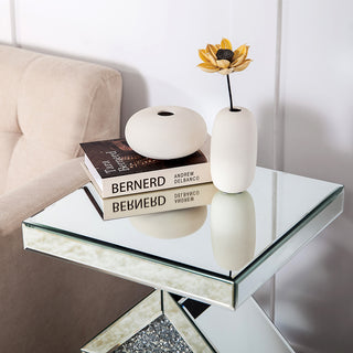 SHYFOY Mirrored Crushed Diamond Side Table Glass Mirror End Tables