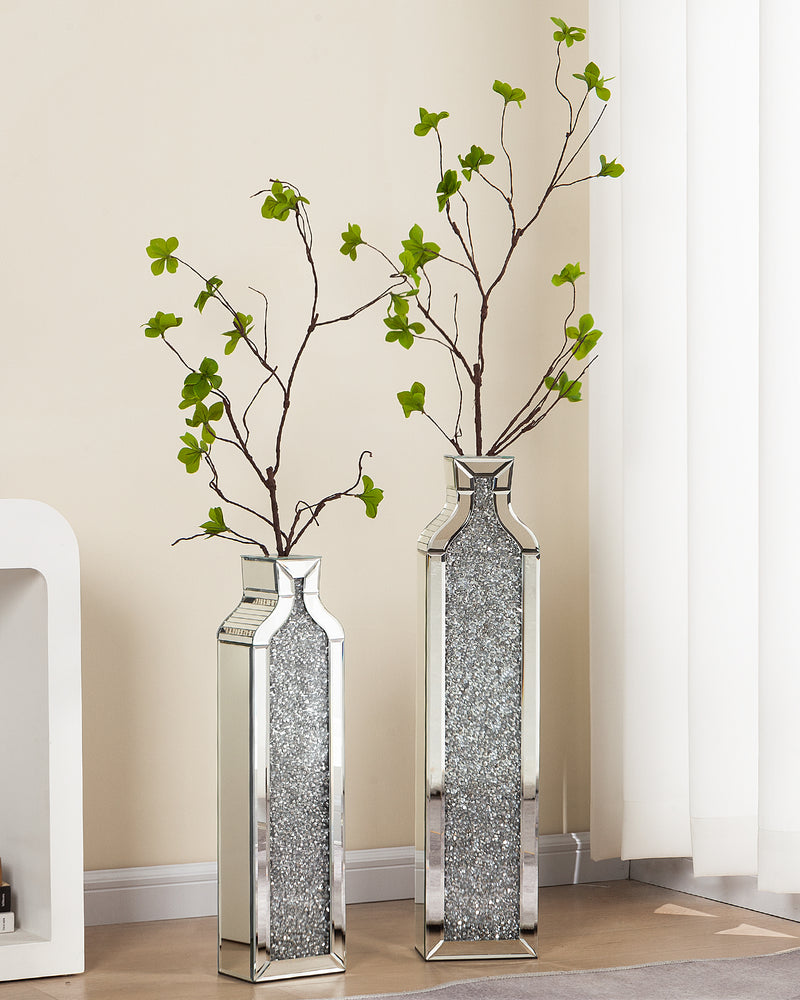 SHYFOY Tall Crushed Diamond Mirrored Floor Vases,Set of 2