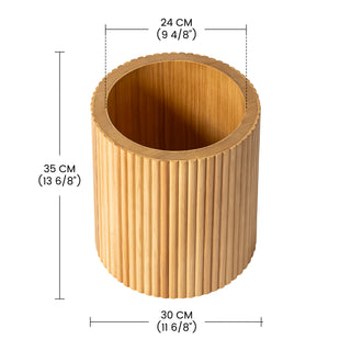 13.8" Tall Solid Wood Floor Vase for Living Room Decor – Handcrafted Rustic Wooden Vase with Natural Wood Strips